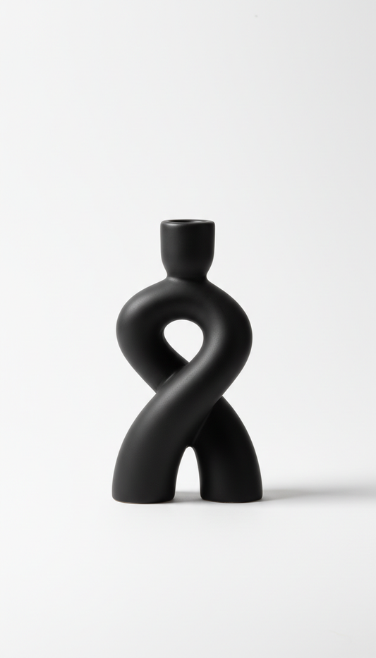 Ink Black Sculptural Candle Holder – Statement Curve