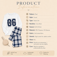 Digital 86 Print Top and Plaid Pants Pajama Set